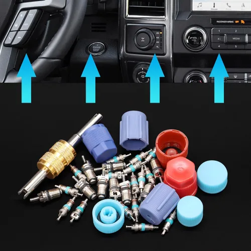 Vista 6 de TWTADE Kit de núcleo de válvula de aire acondicionado para automóvil, A/C R12 R134a, núcleos de vástago de válvula Schrader de refrigeración