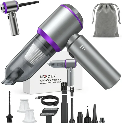 Vista 9 de NWDEY Aspiradora de coche de alta potencia 20000Pa - Mini aspiradora de mano inalámbrica y plumero de aire para coche y escritorio, hogar, oficina