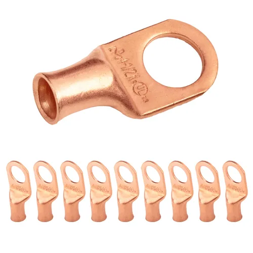 Vista 246 de SELTERM - 5 terminales de anillo resistentes para cable de batería, calibre 1/0 AWG, pernos de 1/2 pulgadas, terminales de calibre 0, ojales
