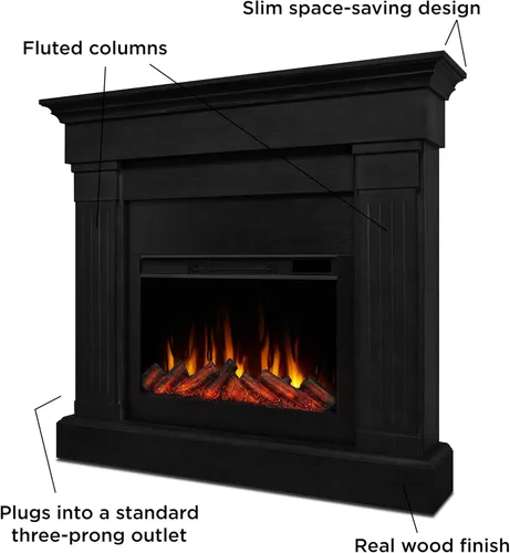 Vista 3 de Real Flame Crawford - Chimenea eléctrica delgada para interiores de 48 pulgadas con repisa para sala de estar o dormitorio, inserto de chimenea