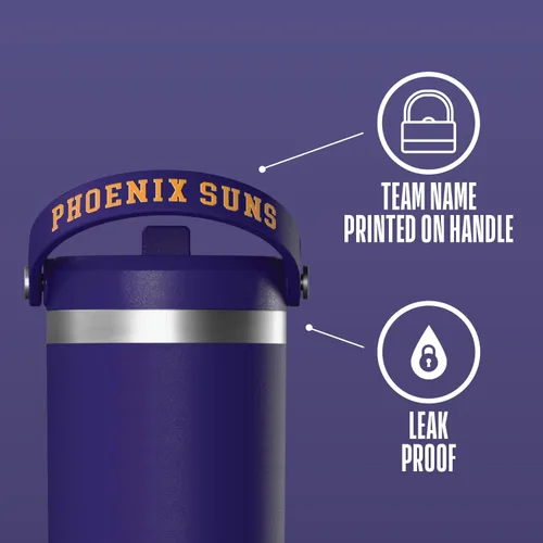 Vista 5 de Hydrapeak x NBA Vaso Nomad con Licencia Oficial de Phoenix Suns de 32 oz con Asa y Tapa con Popote, Botella de Agua de Acero Inoxidable a Prueba