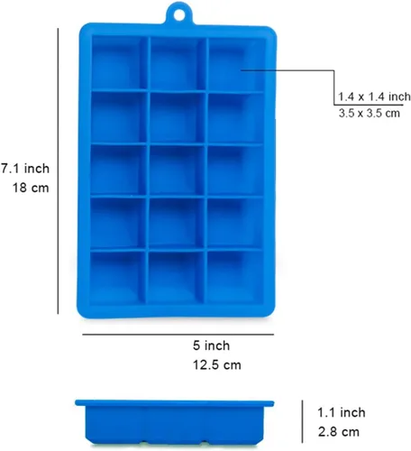 Vista 3 de Bandejas cuadradas de silicona para cubitos de hielo con tapas, paquete de 2, 15 moldes de cavidad para hielo
