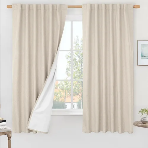 Vista 37 de LAMIT Cortinas opacas cortas de lino de 30 pulgadas para ventanas de cocina sobre el fregadero, cortinas de café texturizadas de lino marfil