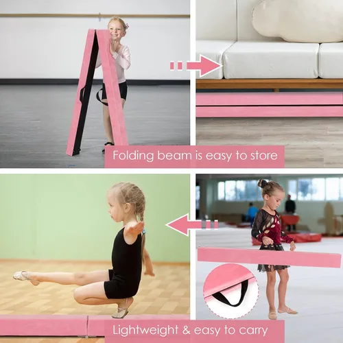 Vista 5 de Giantex Haz de equilibrio de 7/8/9 pies, haz de gimnasia plegable con asas de transporte, base de goma antideslizante para niños, haz de gimnasia