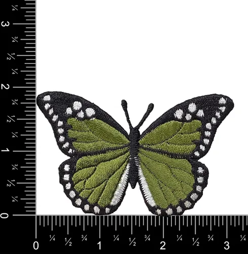 Vista 2 de Mariposa monarca, bordado, parche para planchar (verde)