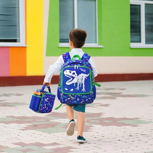 Vista 7 de Mochila escolar para niños, preescolar, jardín de infantes, escuela primaria, Azul