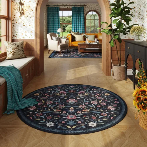 Vista 27 de Alfombra de entrada vintage con medallón floral de 2 x 3 pulgadas, lavable a máquina, alfombra de entrada de pelo bajo, suave, pequeña, alfombra