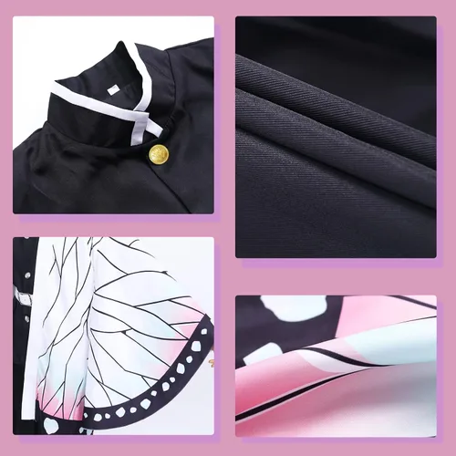 Vista 4 de Tanjiro Cosplay Shinobu Cosplay adulto Nezuko Zenitsu Giyuu Kimono Cosplay para Halloween, anime Cosplay mujeres y niños