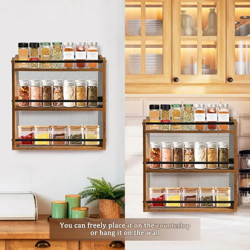 Vista 3 de Klxuyuo Soporte de pared para tarros de especias y condimentos, 3 niveles grande para colgar en la pared, organizador de especias para armario