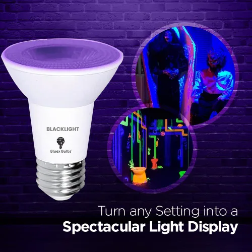 Vista 6 de Bluex Bombillas 4 unidades PAR20 LED de luz negra, 10 W (equivalente a 100 W) E26, nivel de foco de luz negra 385-400 nm, para pintura corporal