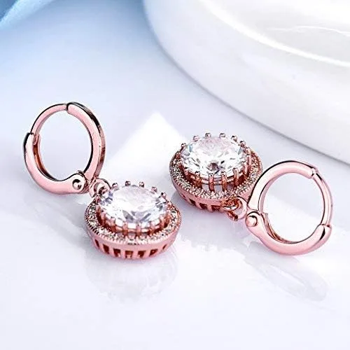 Vista 3 de GULICX Aretes colgantes argolla de oro rosa circón galvanizado estilo retro para mujer