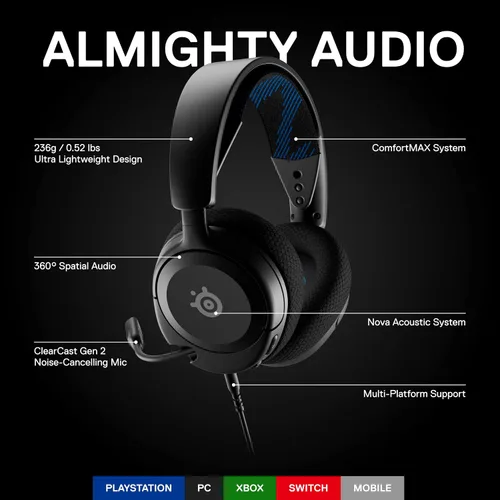 Vista 2 de SteelSeries New Arctis Nova 1P Multi-System Gaming wired Headset Hi-Fi Drivers 360 Spatial Audio Comfort Design Durable