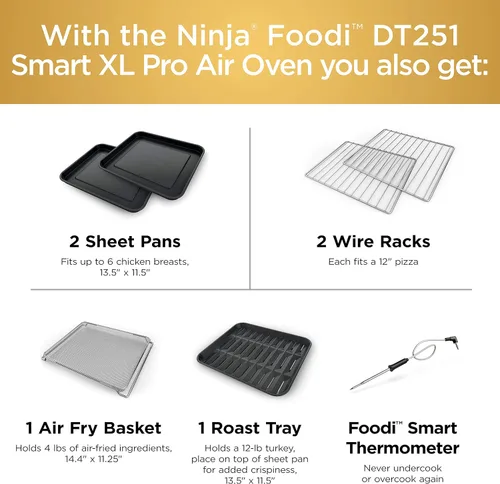 Vista 10 de Ninja DT251 Foodi 10 en 1 Smart XL - Horno de freír de aire, hornear, asar, tostar, asar, tostadora digital, termómetro, convección envolvente