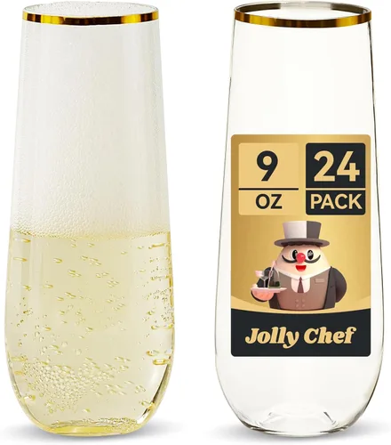 Vista 11 de JOLLY CHEF - Juego de 24 copas de cristal de plástico sin tallo de 9 onzas Vasos de plástico transparente sin tallo, desechables irrompibles