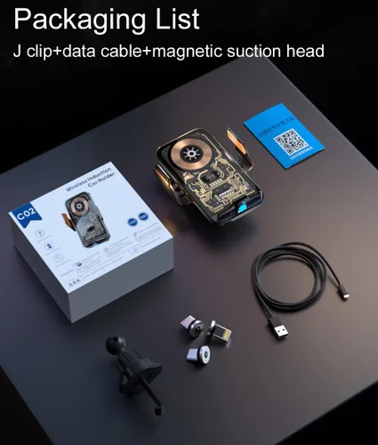 Vista 9 de Cargador inalámbrico transparente con sensor inteligente de 15 W, soporte para teléfono de ventilación de aire del automóvil, carga rápida QC