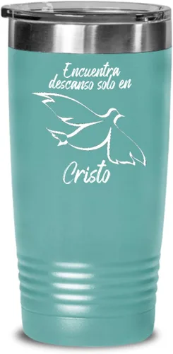 Vista 12 de Regalos católica cristianas vaso en español con versículos de la biblia para padres encuentra descanso Negro