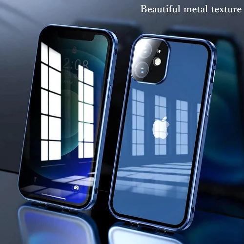 Vista 7 de Funda antiespía compatible con iPhone 12 Pro con protector de lente de cámara, pantalla de privacidad, cubierta de vidrio de aleación de aluminio