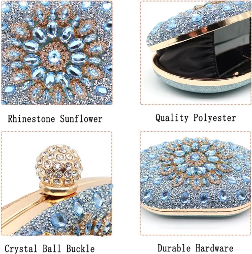 Vista 5 de Bolsos de mano de noche con diamantes de imitación para mujer, bolso de mano de boda, bolso de fiesta de novia, diamantes de graduación, bolsos