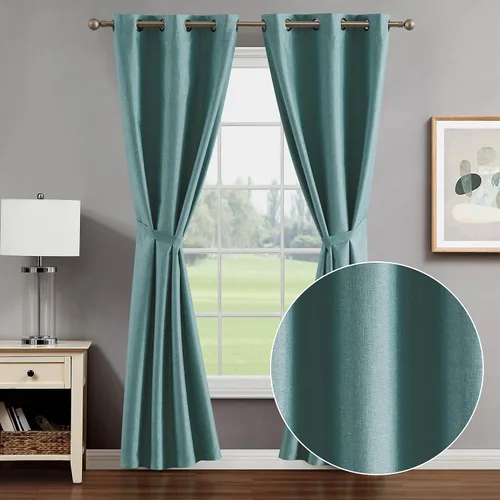 Vista 9 de Creative Home Ideas Cortinas opacas – Paneles de cortina para oscurecer la habitación con alzapaños, cortinas legrae con ojales para ventana Azul
