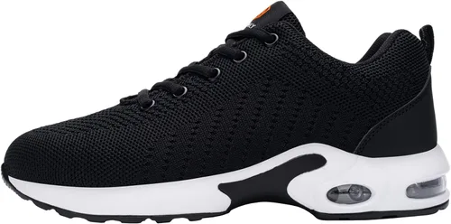 Vista 2 de FENLERN - Zapatos con punta de acero para mujer, tenis de seguridad ligeros con amortiguación de aire, zapatos de trabajo resistentes, fáciles