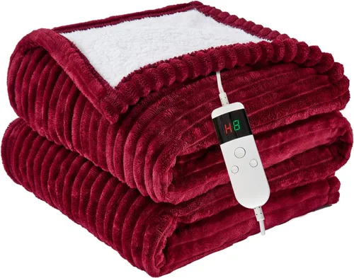 Vista 20 de Manta térmica eléctrica, manta térmica de franela suave con 8 horas de apagado automático, 10 niveles de calentamiento rápido, lavable a máquina