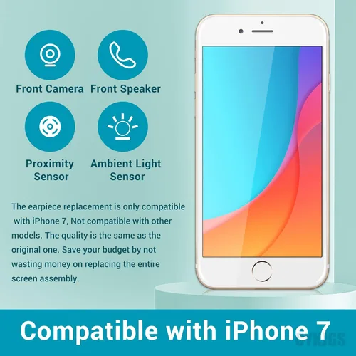 Vista 3 de Kit de reemplazo de altavoz de oído para iPhone 7 OEM con cámara frontal de 7 MP + módulo de auricular frontal con sensor de proximidad Micrófono