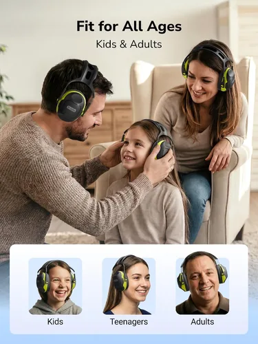 Vista 8 de Dr.meter Orejeras de reducción de ruido, auriculares de protección auditiva Z Negro Verde2
