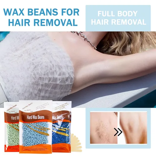 Vista 2 de 12 cuentas de cera dura para depilación, cuentas de cera para depilación facial y cuerpo, cuentas de cera en casa con palos, kit de cera para todo