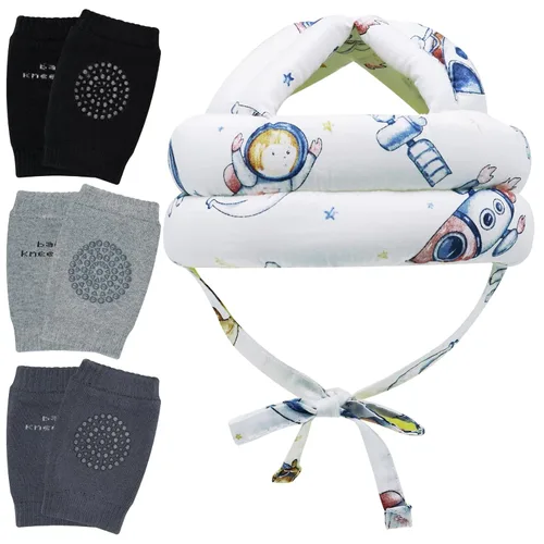 Vista 9 de Protector de cabeza de bebé y rodilleras para bebé, 3 pares de protectores para niños pequeños, cojín de algodón suave, capucha de seguridad Coche