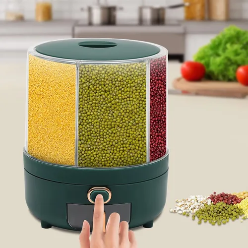 Vista 3 de Dispensador de cereales, Dispensador de grano giratorio de 360° de 6 rejillas, Dispensador de arroz transparente sellado 6 en 1, Contenedor de verde
