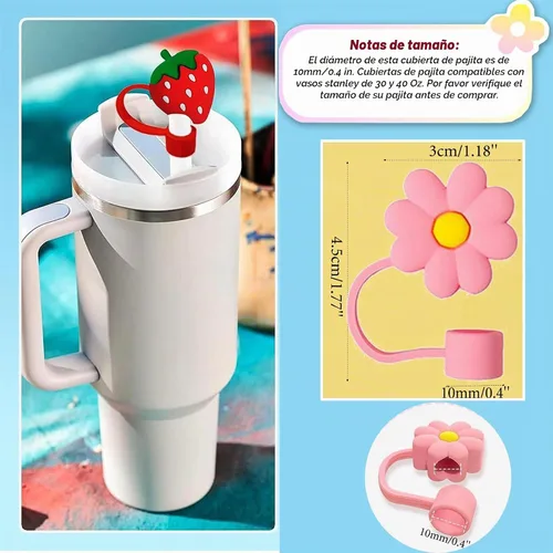 Vista 3 de 10 fundas de popote compatibles con vasos Stanley de 30 y 40 onzas, reutilizables, bonitas puntas de silicona para popotes, protectores de tapas