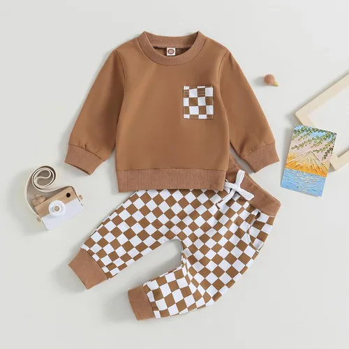 Vista 2 de Conjunto de 2 piezas de sudadera de manga larga con cuello redondo para bebé niño y niña