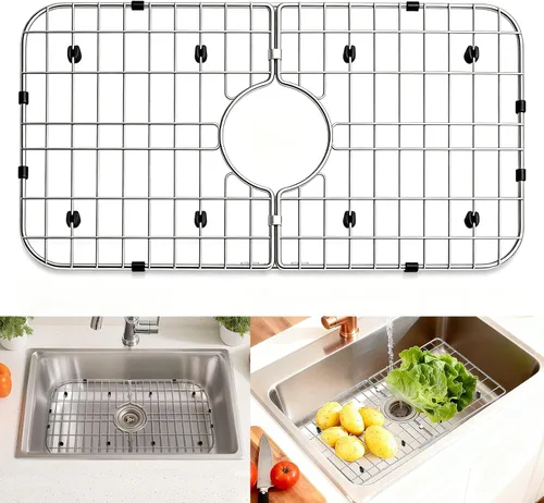 Vista 12 de Protectores de fregadero para fregadero de cocina, 12 x 11 pulgadas, protector de fregadero centrado en rejilla, material de acero inoxidable 304