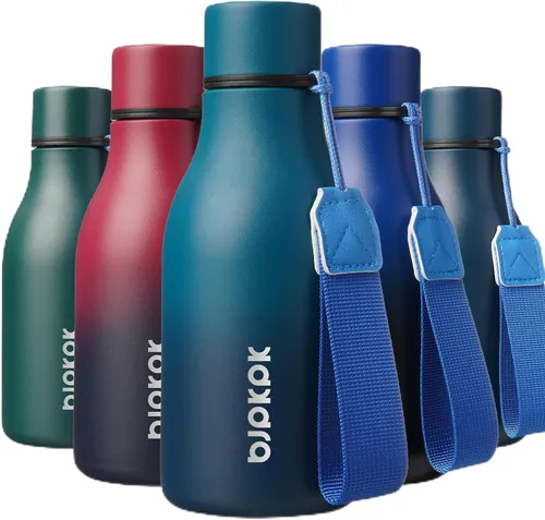 Vista 92 de BJPKPK Botellas de agua aisladas, botella de agua de metal de acero inoxidable de 12 onzas con correa, sin BPA a prueba de fugas, jarras, tazas
