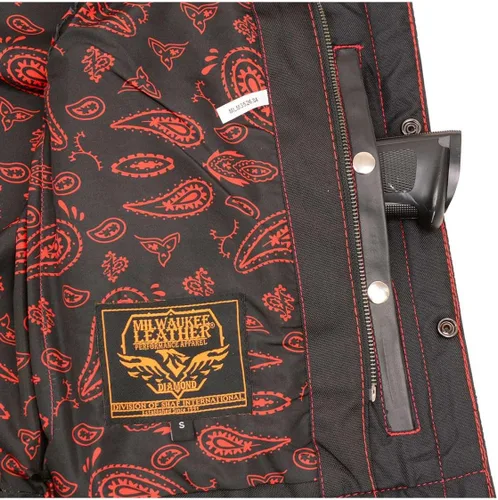 Vista 6 de Milwaukee Leather MLM3526 Men's Black 'Paisley' Accented Red Stitching Leather Vest – w/Armhole Trim Open Collar Design