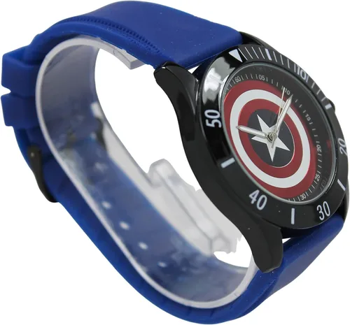 Vista 6 de Captain America Reloj de escudo de goma azul (Cta1101), Azul, Movimiento de cuarzo