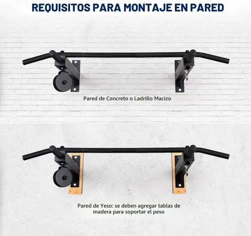 Vista 4 de Barra de dominadas multifuncional montada en la pared con sistema de polea, barra de dominadas de agarre múltiple de 48" y 16"/24", accesorios