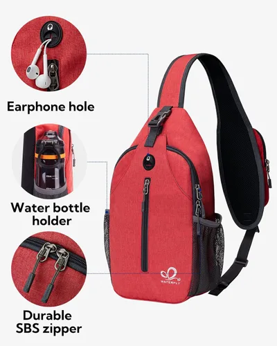 Vista 77 de Waterfly - Mochila cruzada tipo bandolera para viajes y caminatas, bolsa de pecho, Gris, talla única