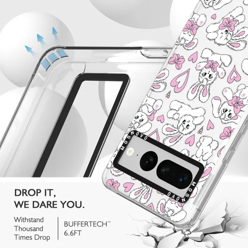 Vista 5 de MOSNOVO - Funda de teléfono para Google Pixel 7 Pro, protección Buffertech contra caídas de grado militar (6.6 pies), antidesprendimiento conejitos