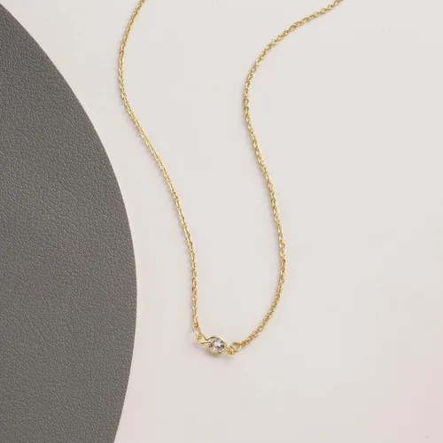 Vista 5 de ASCOMY Delicado collar con colgante solitario de diamante de circonita cúbica para mujer, chapado en oro de 14 quilates, redondo y cuadrado