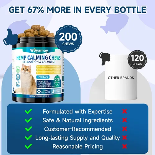 Vista 6 de Woyamay Golosinas calmantes para gatos de cáñamo, 200 golosinas masticables calmantes para gatos para la ansiedad y el alivio del estrés, golosinas