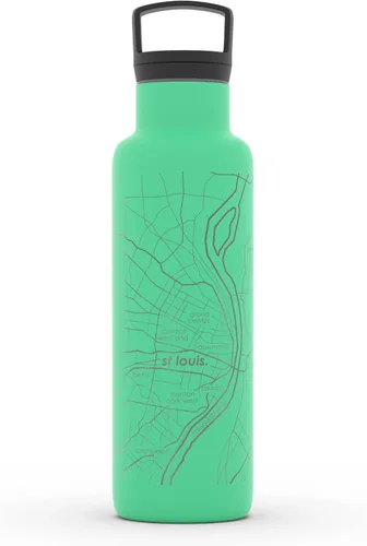 Vista 21 de Well Told Botella de agua aislada con mapa de Washington DC grabado, botella de acero inoxidable grabada (21 onzas, blanco) botella aislada de mapa