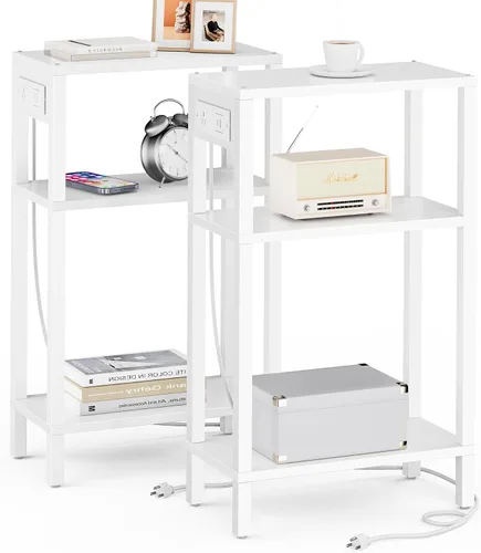 Vista 18 de TUTOTAK - Mesa auxiliar pequeña con estación de carga; mesa lateral estrecha con puertos USB y tomas de corriente; mesa de sofá delgada; mesita