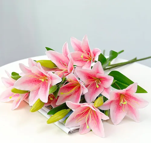 Vista 6 de 5 ramos de flores artificiales de seda de 19.7 in/19.6 pulgadas, flores de tacto real con tallos, arreglo floral para el hogar, mesa de boda, centro