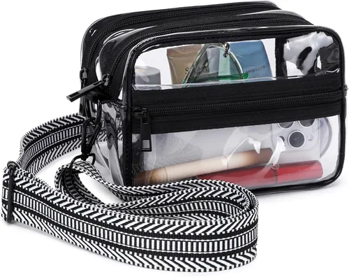 Vista 8 de Bolsa transparente aprobada para estadios, bolsa cruzada transparente con bolsillos principales dobles para conciertos y eventos