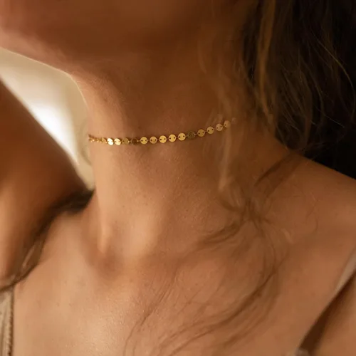 Vista 4 de Collar de oro para mujer, gargantilla chapada en oro de 14 quilates, delicados collares en capas, collar de plata para mujer, chapado en oro blanco