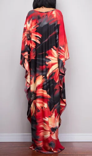 Vista 4 de Vestidos caftán para mujer con cuello ondulado, vestido de caftán, vestido de playa largo de gran