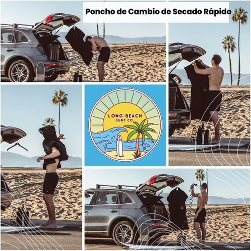 Vista 6 de Long Beach SURF CO - Poncho de surf Toalla de neopreno con capucha con bolsillo Toalla de playa con capucha de secado rápido