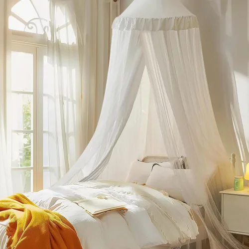 Vista 12 de Dosel de cama con luces de estrella, dosel de doble capa para cama, tienda de campaña de princesa para habitación de niñas, cortina de dosel