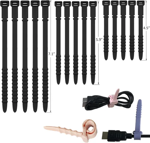 Vista 17 de Bridas de Silicona, Bridas Reutilizables, Correas de Cable de Goma para Gestión de Cables, Organizador de Cables de Silicona Elástica para Casa